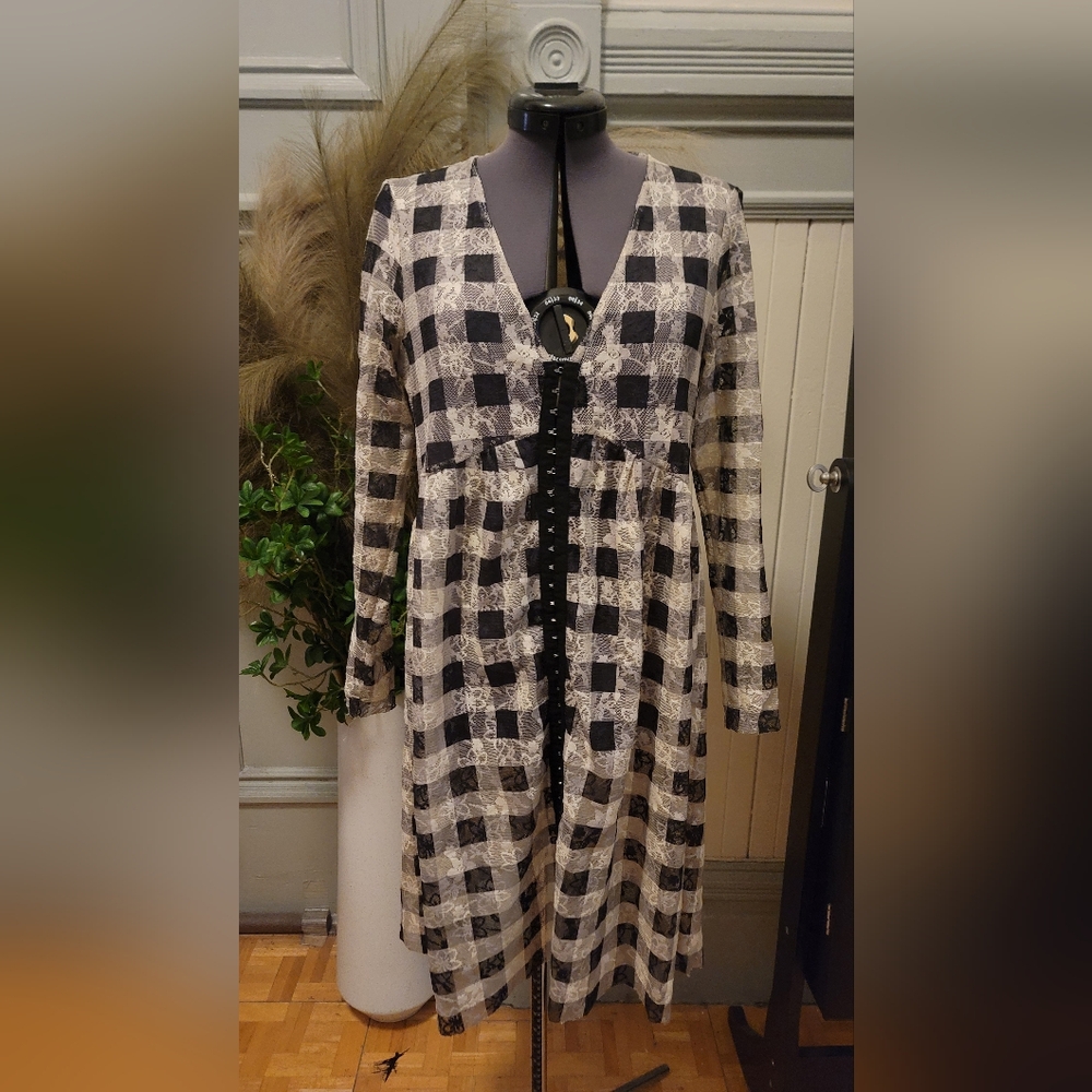 Checked lace babydoll dress